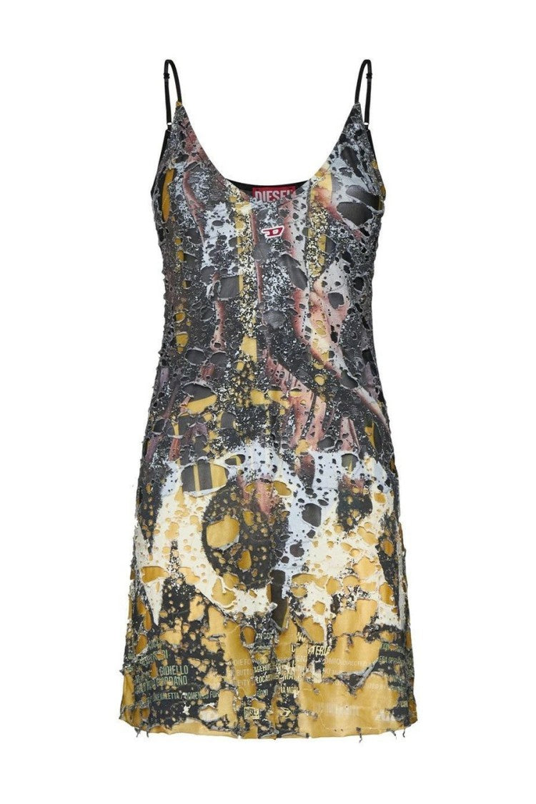 Diesel Graphic Print Mini Dress With Adjustable Straps And Edgy Design