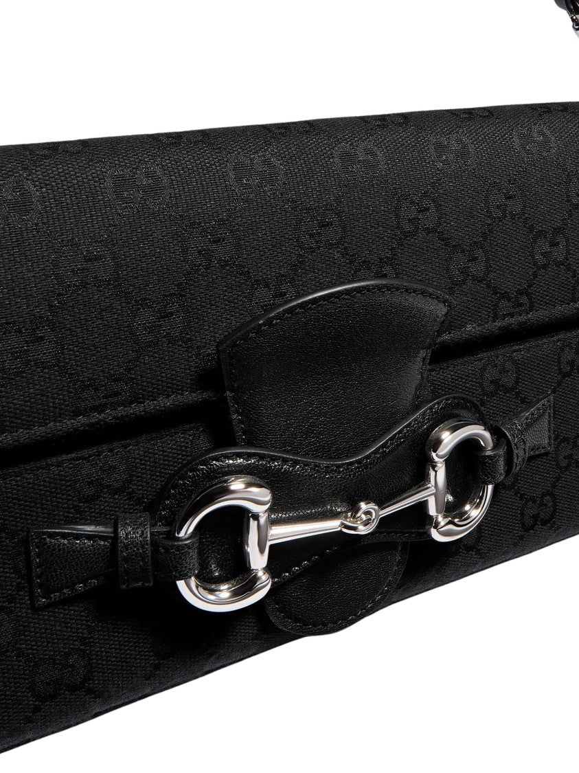 Gucci New Horsebit Black Gg Canvas Shoulder Bag