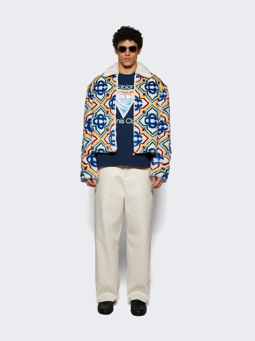 Casablanca Collared Faux Fur Jacket Olympic Diamond Monogram