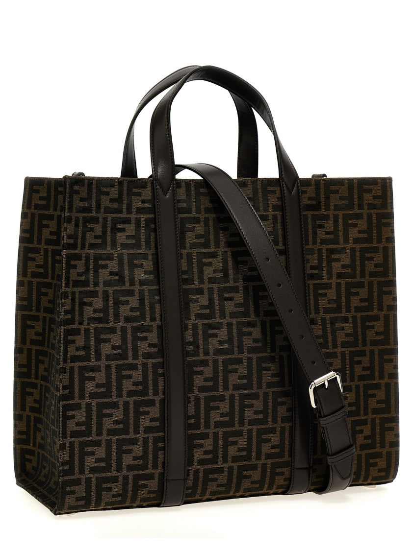 Fendi Rectangular 'Ff' Jacquard Tote Bag With Leather Details