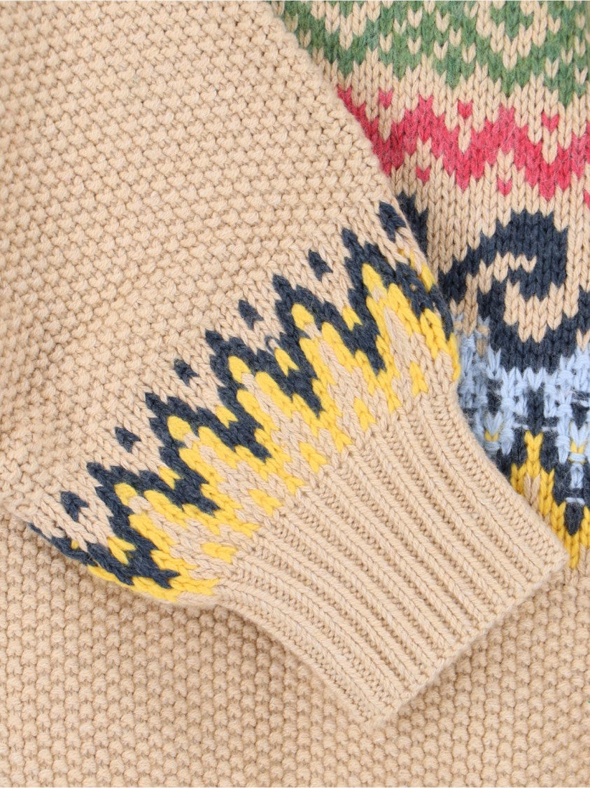 Polo Ralph Lauren Beige Fair-Isle Lace-Up Sweater