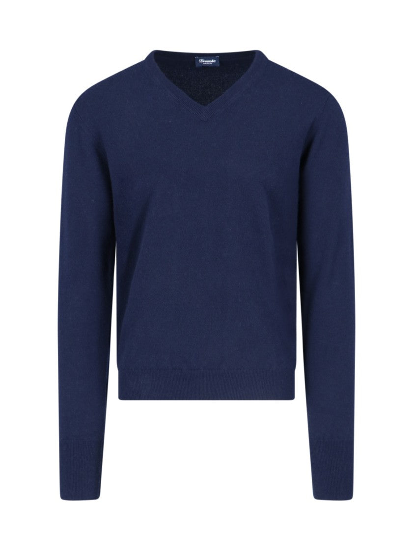 Drumohr Basic Sweater In Blue Cashmere Navy Tone V-Neck