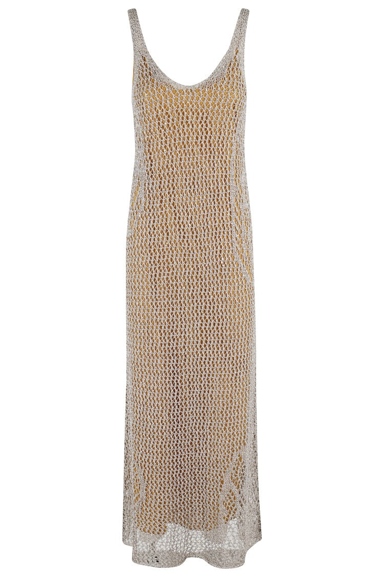 Pinko Openwork Mesh Dress With Mermaid Skirt