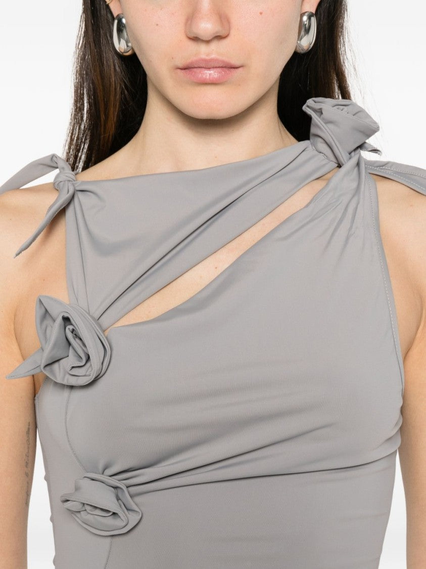 Coperni Grey Bow Detail Cutout Asymmetric Dress