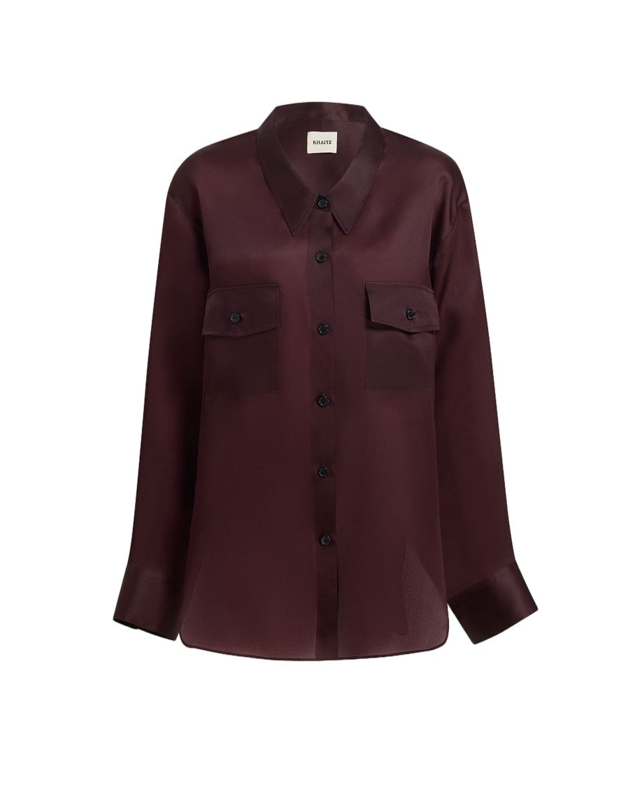 Khaite Satin-Finish Red Long Sleeve Shirt With Flap Pockets