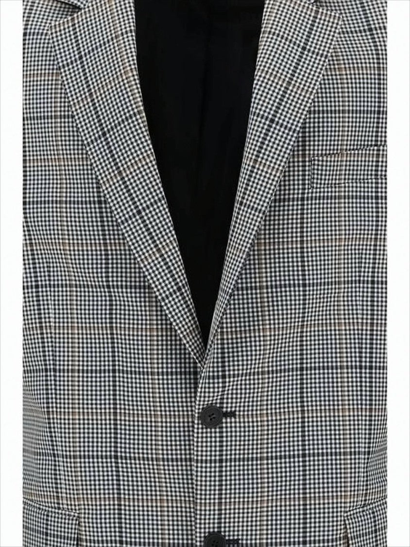 Marni Tailored Checkered Suit Jacket With Notched Lapel And Flap Pockets