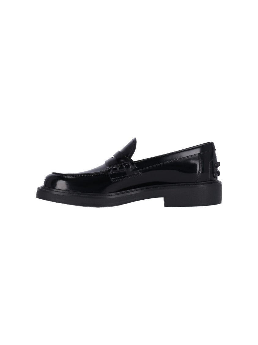 Tod's Black Calfskin Slip-On Loafers With Cut-Out Detail