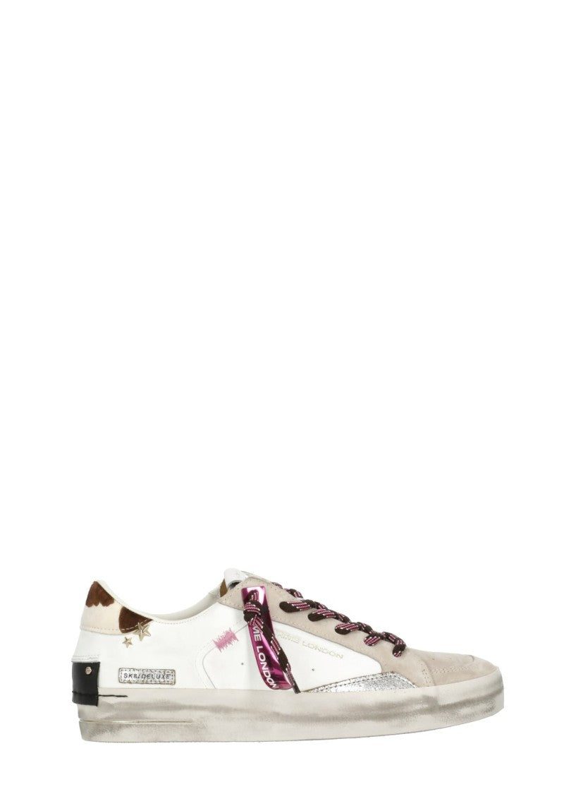 Crime London White Sk8 Deluxe Animal Print Suede Leather Sneakers