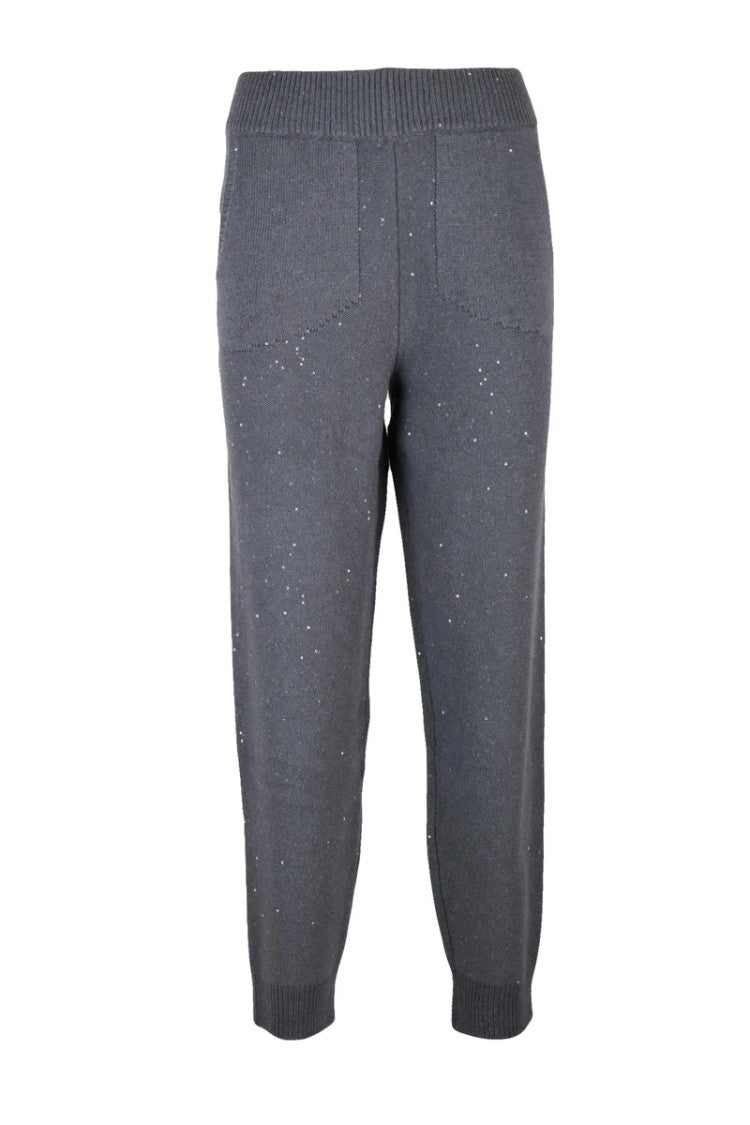 Panicale Knitted Grey Trousers With Sequined Detailing