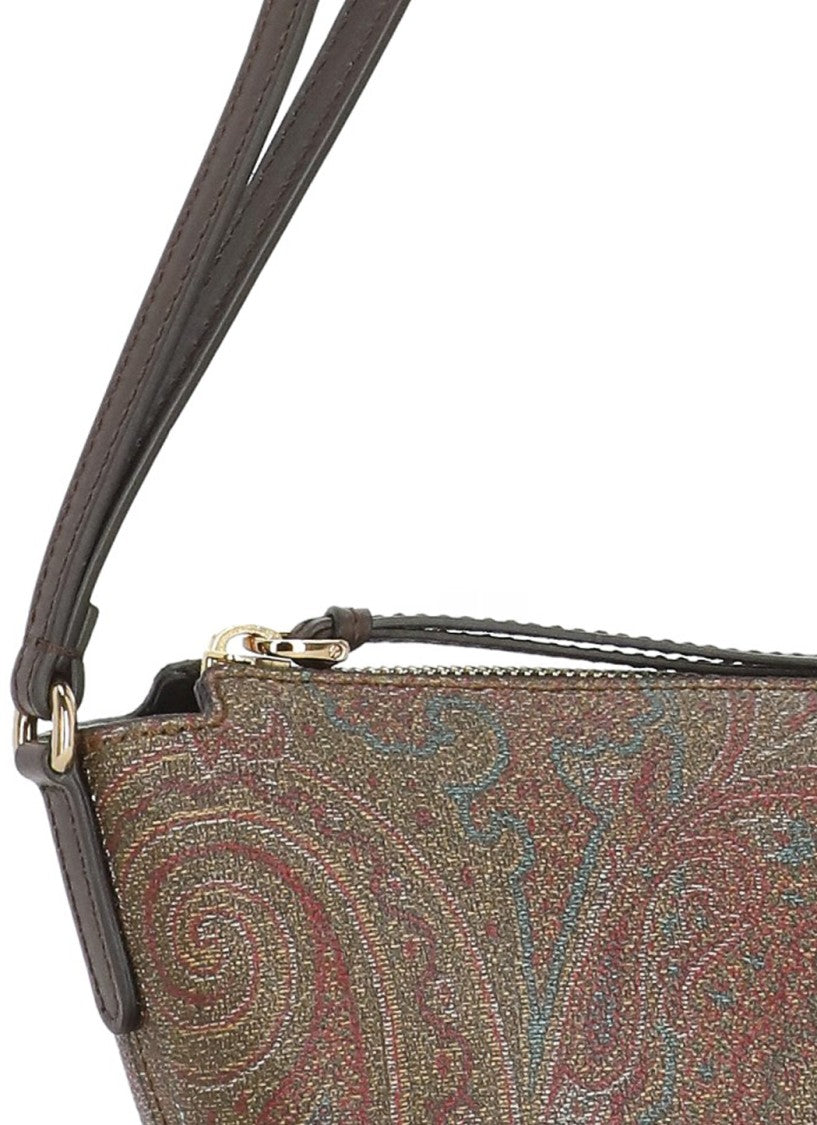 Etro Structured Brown Paisley Shoulder Bag With Gold-Tone Accents