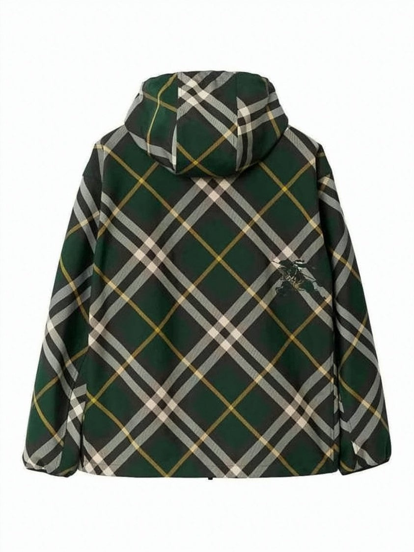 Burberry Checkered Patterned Hooded Jacket With Relaxed Fit
