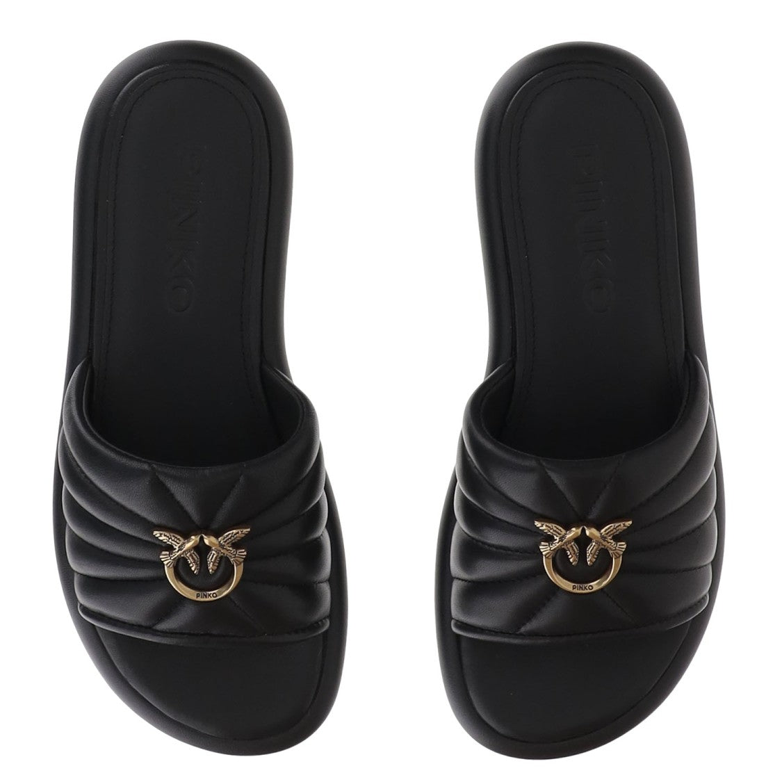 Pinko Open Toe Leather Sandals With Quilted Strap