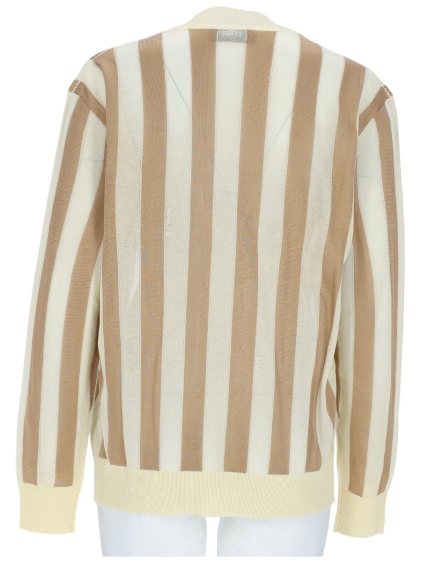 Fendi Lightweight Striped Knit Top With V-Neckline And Ribbed Accents