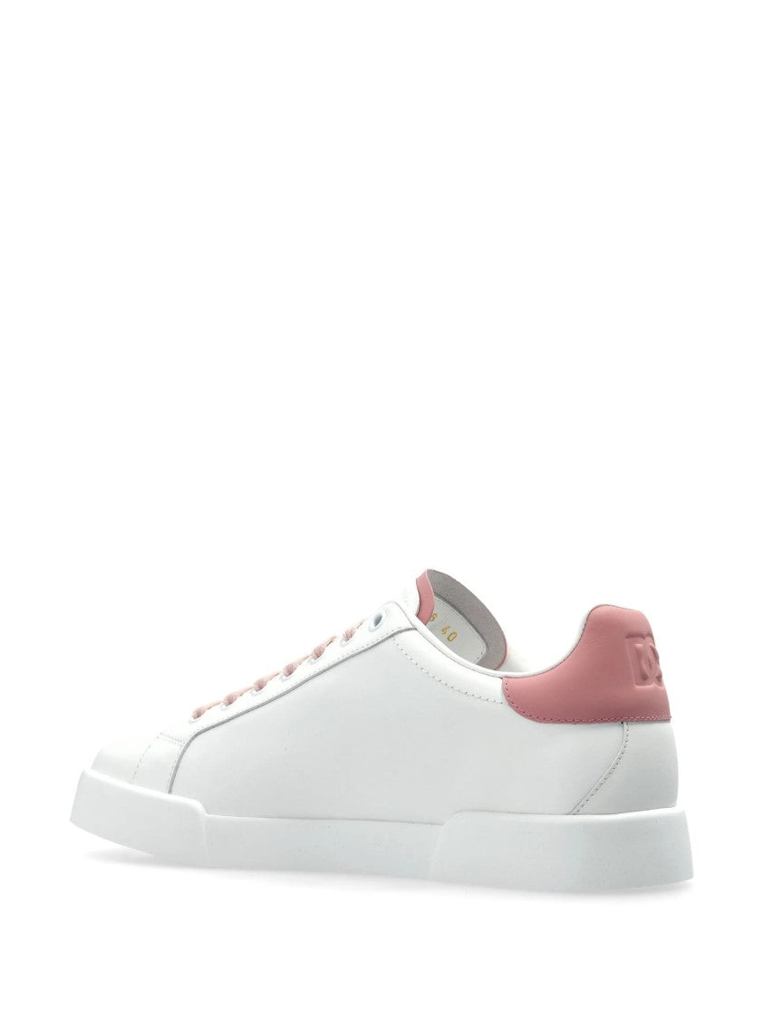 Dolce & Gabbana White Portofino Perforated Logo Leather Sneakers