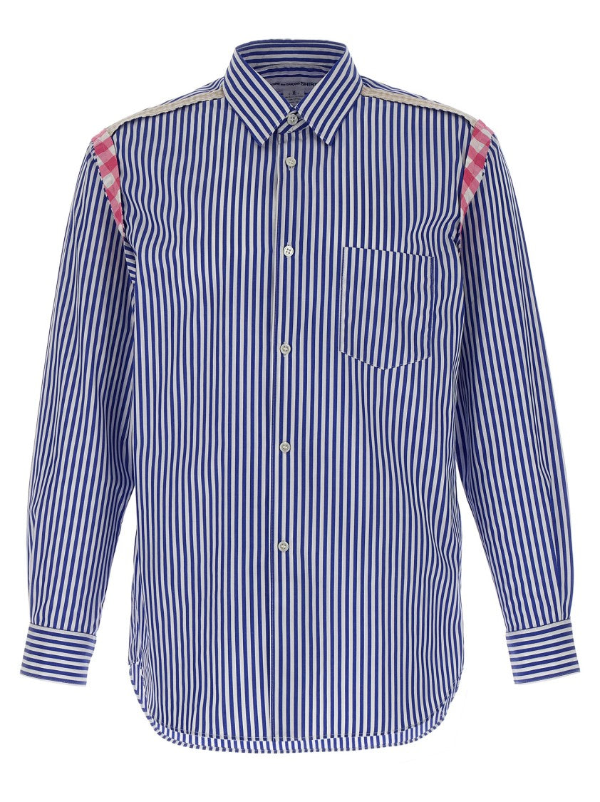 Comme Des Garçons Cotton Poplin Striped Shirt With Check Inserts