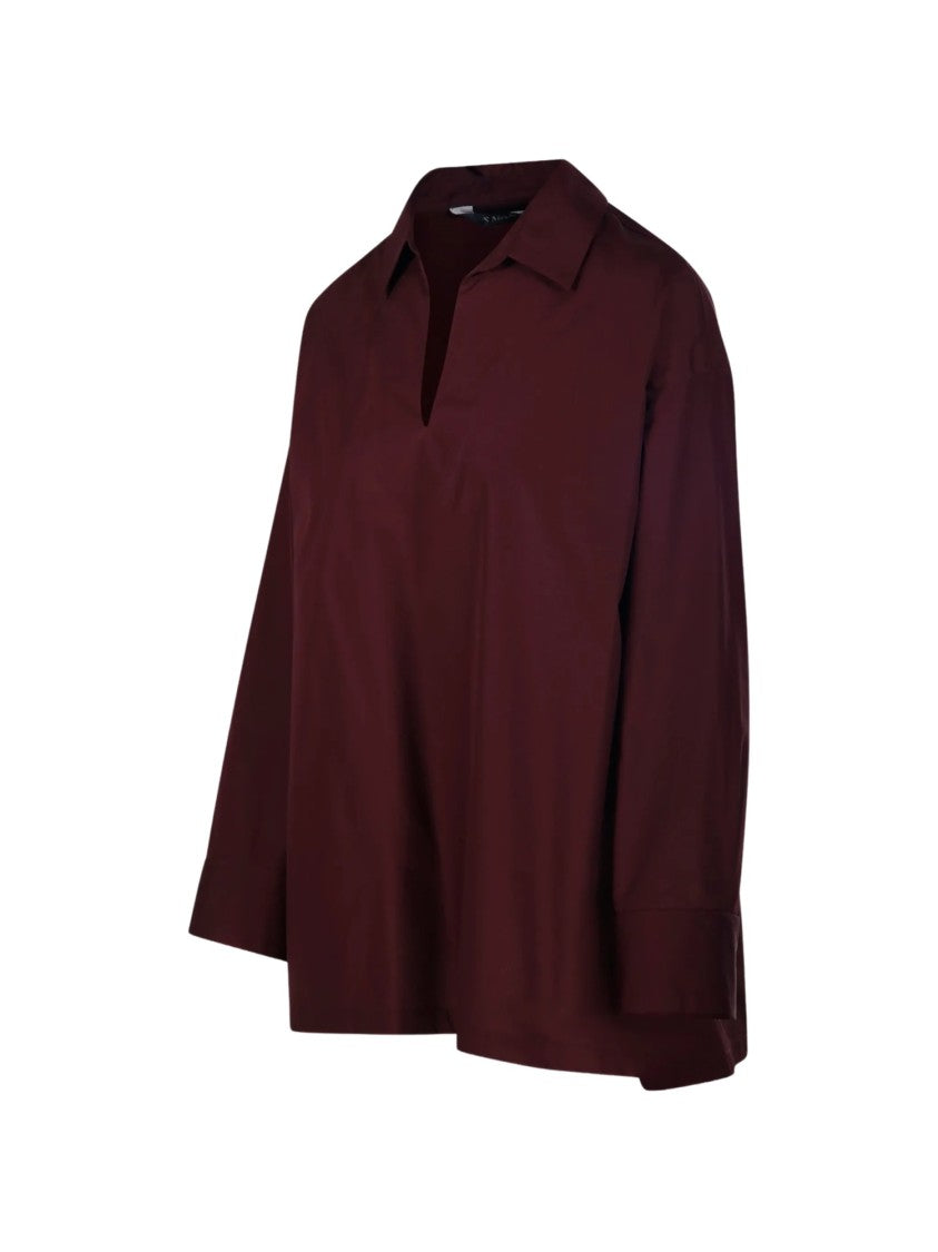 Max Mara Burgundy Cristel Relaxed-Fit Cotton Shirt