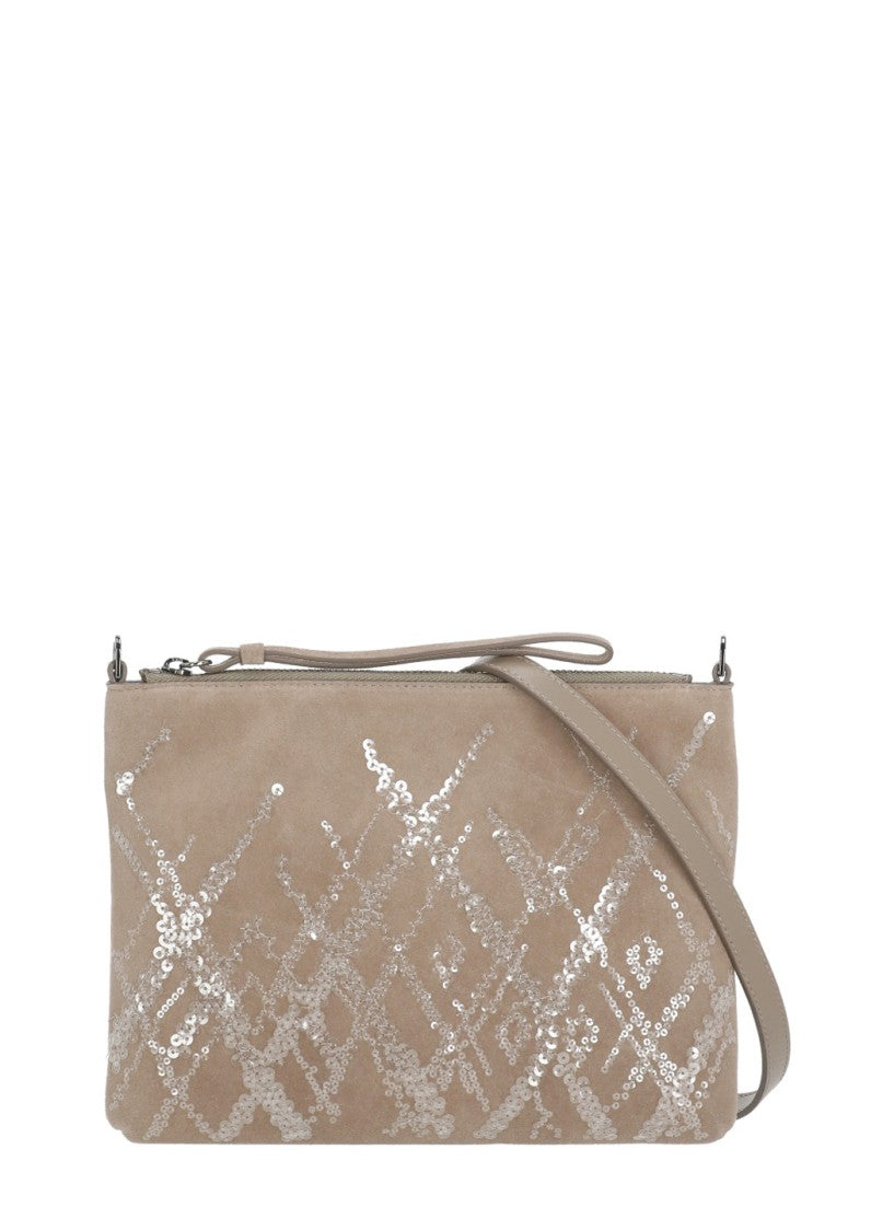 Panicale Rectangular Leather Pochette With Sequins Detailing
