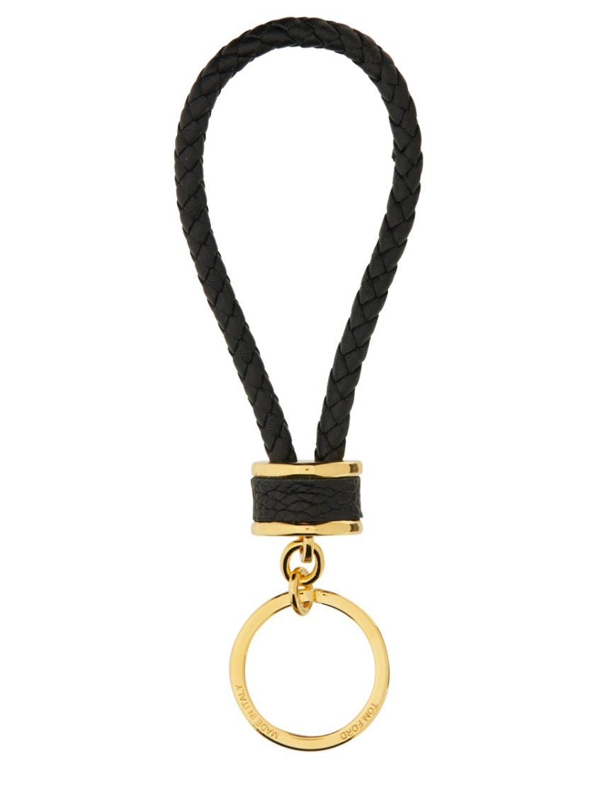 Tom Ford Braided Calf Leather Keychain With Polished Gold-Tone Ring
