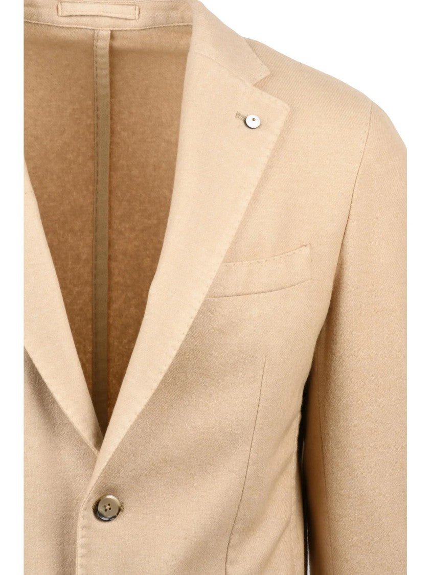 L.B.M. 1911 Rounded Beige Blazer With Notch Lapels And Dynamic Fit