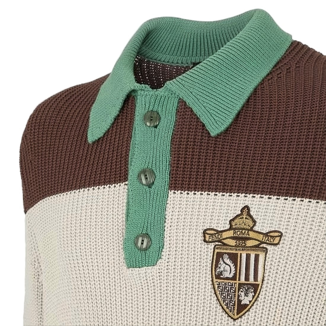 Fendi Textured Knit Polo Shirt With Contrasting Stripes