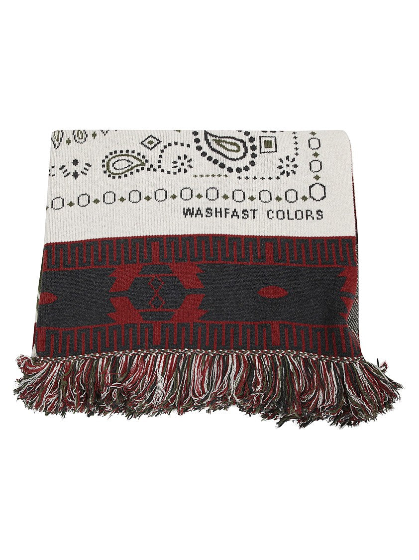 Alanui Fringed Multicolor Wool Scarf With Geometric Motifs
