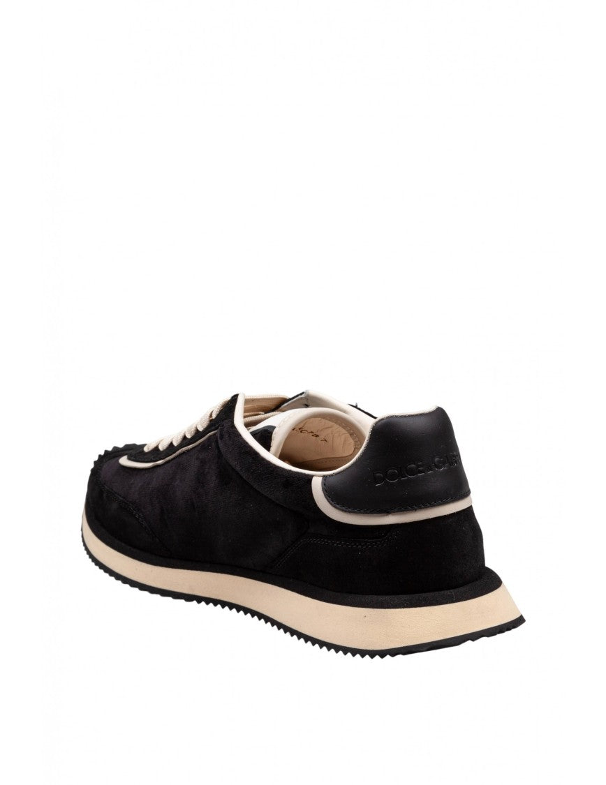 Dolce & Gabbana Black/Ivory Velvet And Suede Cushion Sneakers