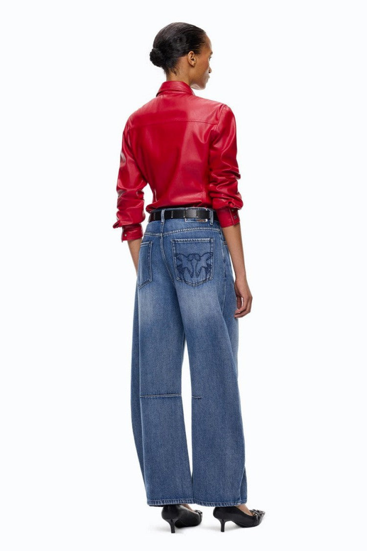 Pinko Blue Cotton Wide-Leg Jeans