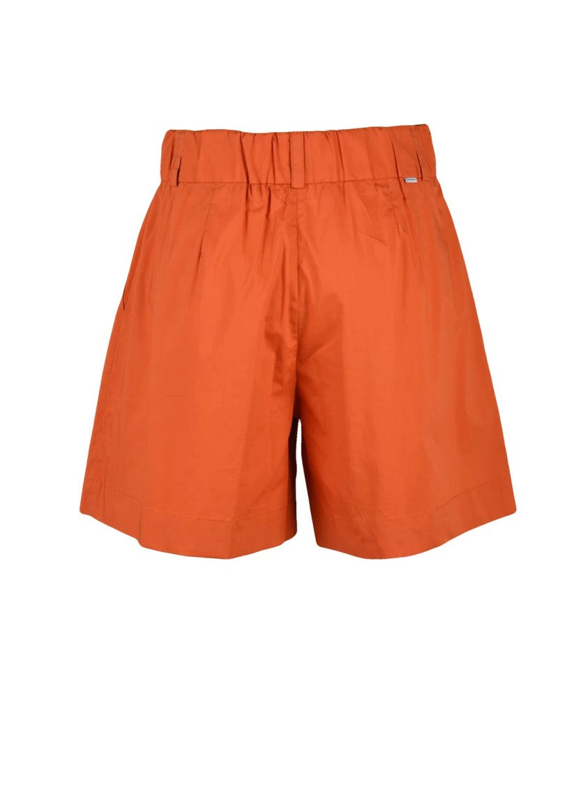 Woolrich Orange High-Waisted Pleated Detail Cotton Shorts