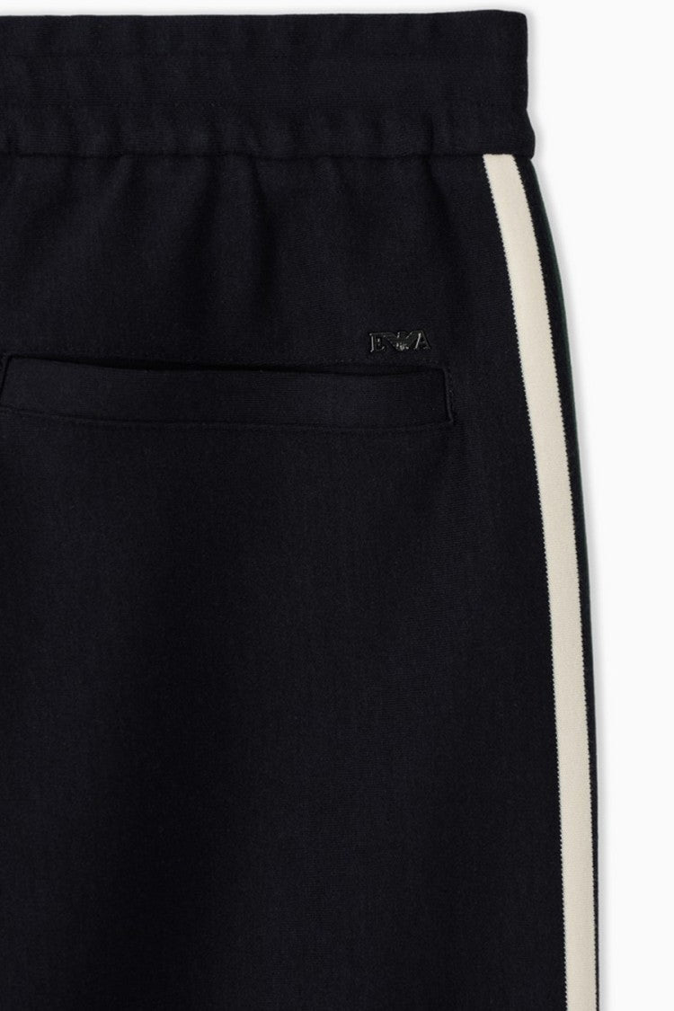Emporio Armani Navy Green-And-White Side Stripe Cotton-Blend Sweatpants