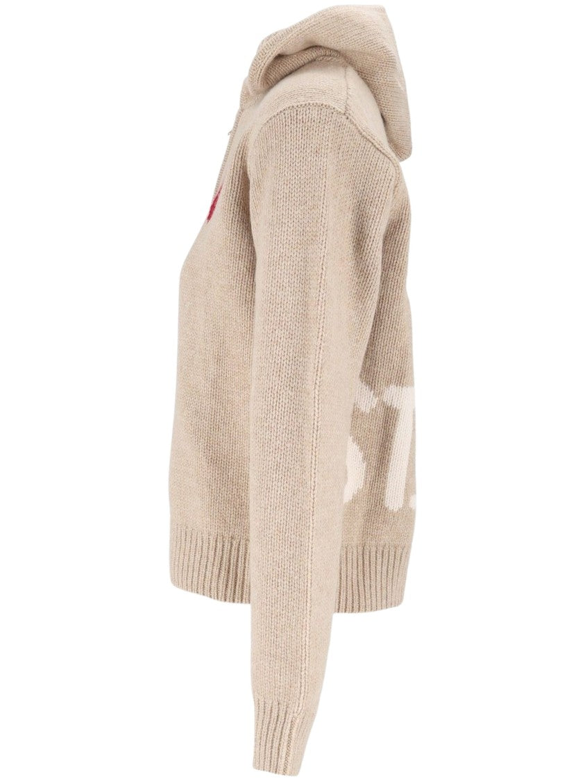 Mc2 Saint Barth Heart Accents Zip-Up Hooded Cardigan