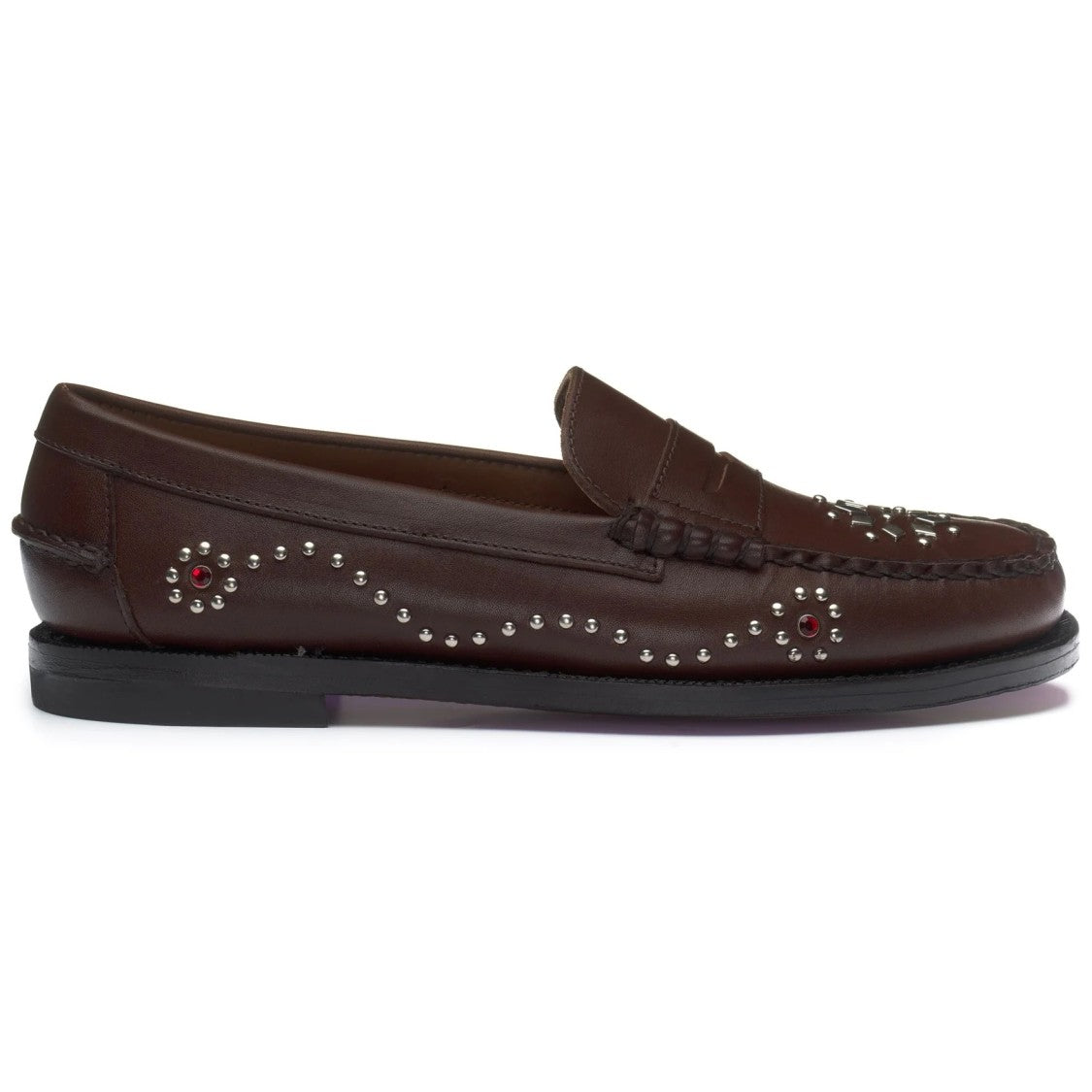 Sebago Brown Studded Moccasin With Hand-Sewn Vamp