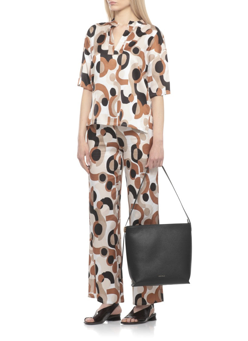 Coccinelle Structured Pebbled Leather Shoulder Bag With Lock Detail