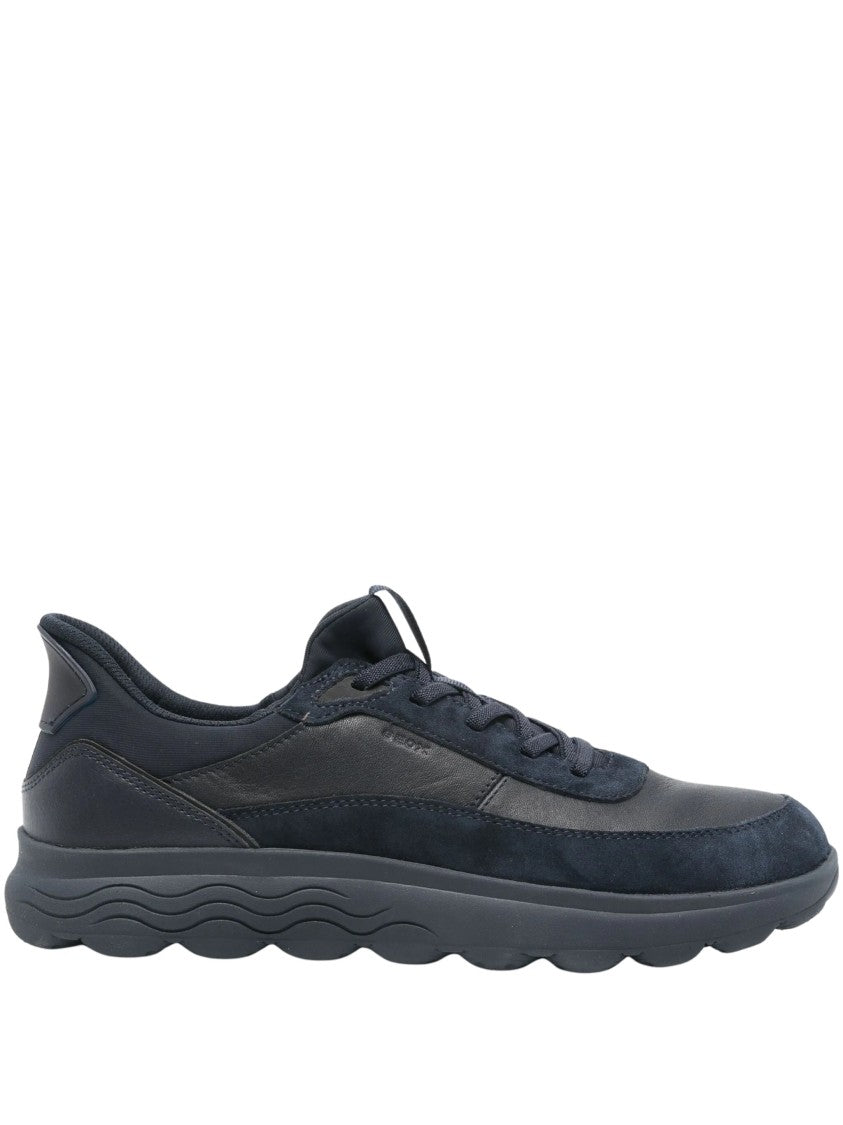 Geox Blue Spherica Plus Textured Upper Leather Lace-Up Sneakers