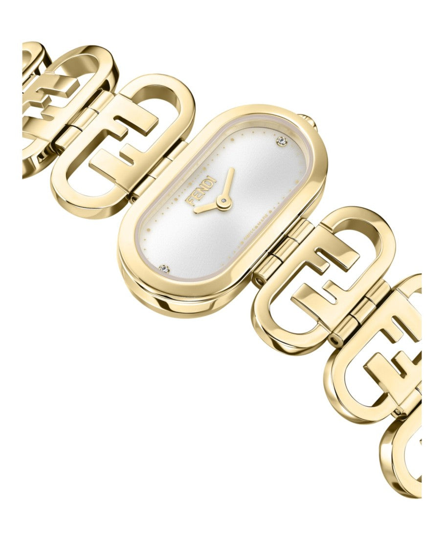 Fendi O'lock Diamond Watch With 14.8X28.3Mm Gold Case