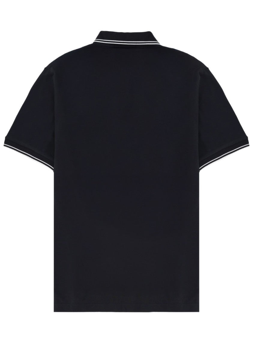Stone Island Black White Piping Embroidered Logo Polo Shirt