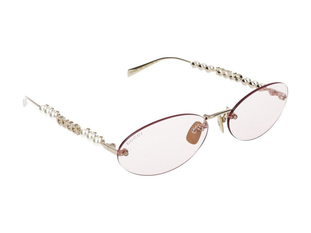 Gucci Gold Oval-Shaped Metal Frame Sunglasses