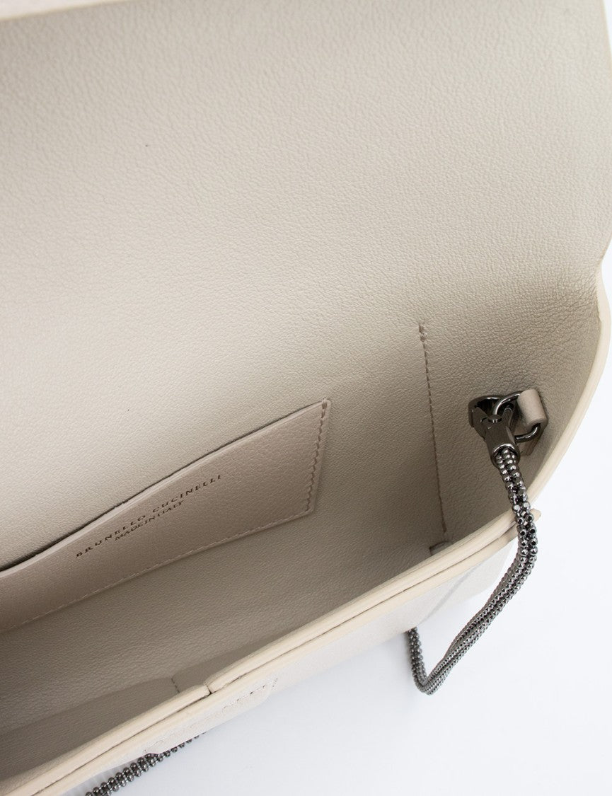 Brunello Cucinelli Ivory Leather Bag With Removable Shoulder Strap