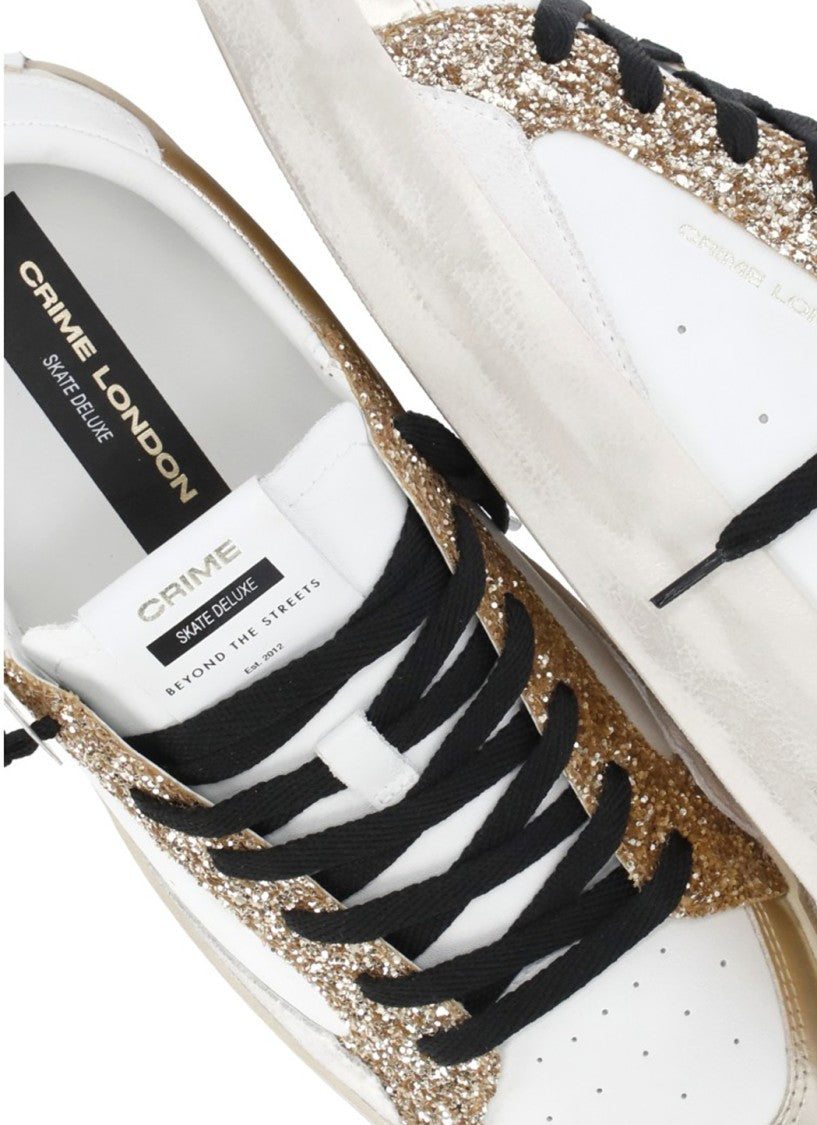 Crime London White Sk8 Deluxe Gold Strass Sneakers