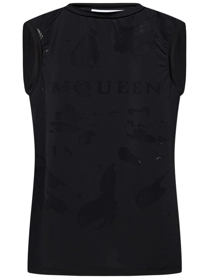 Alexander Mcqueen Stretch Jersey Top With Devoré Logo