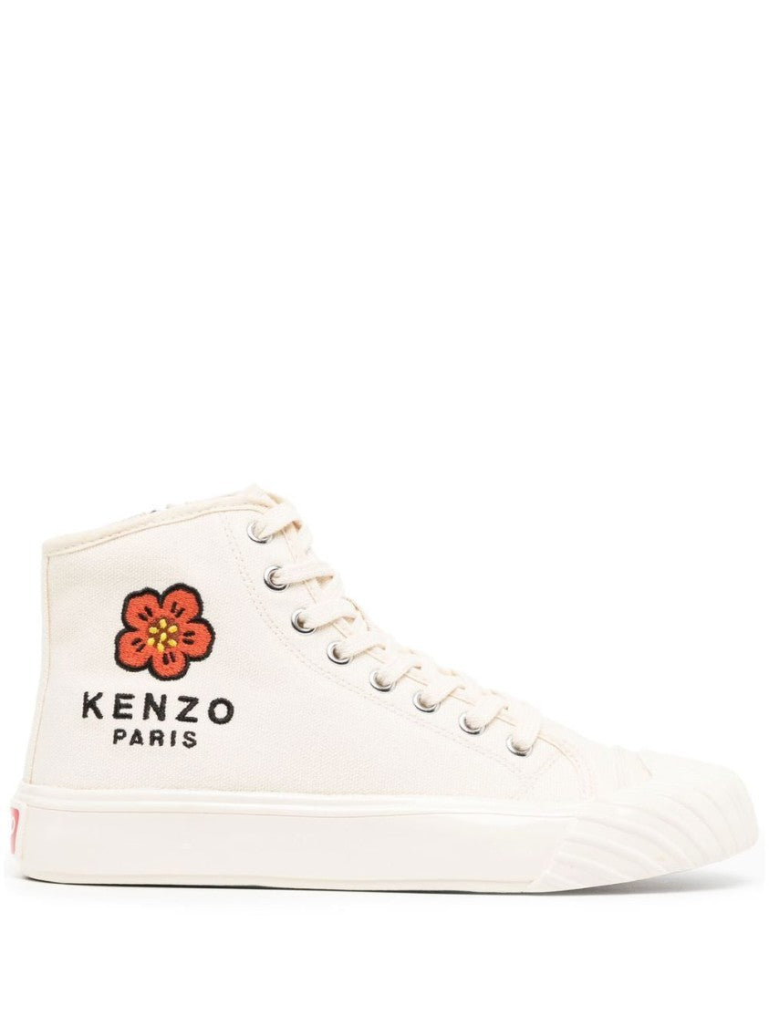 Kenzo Beige High Top Embroidered Cotton Canvas Sneakers