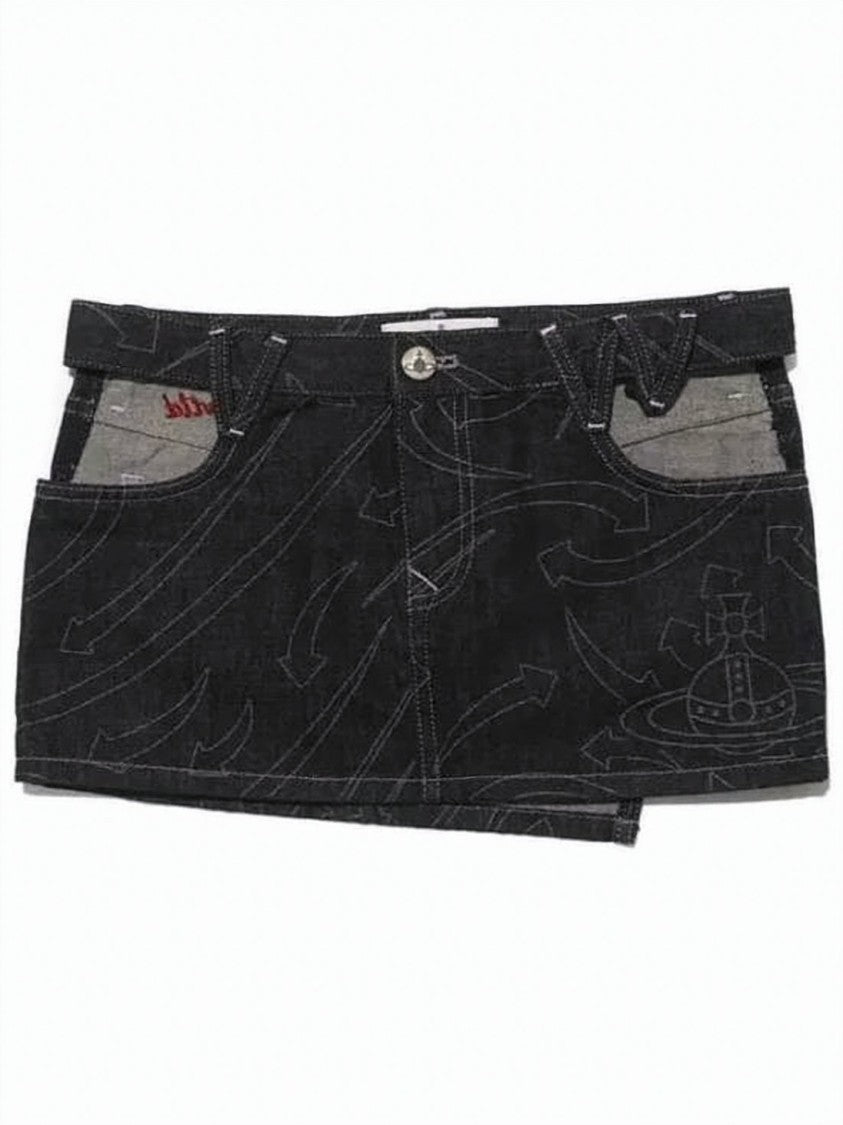 Vivienne Westwood Cutout Design Cotton Mini Skirt With Emblem Patterns