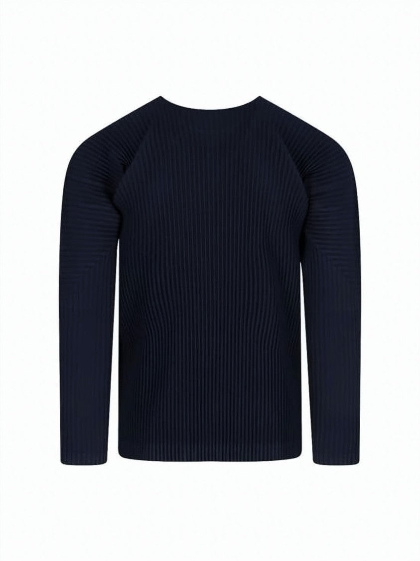 Homme Plissé Issey Miyake Pleated Blue Long-Sleeve Top With Unique Texture