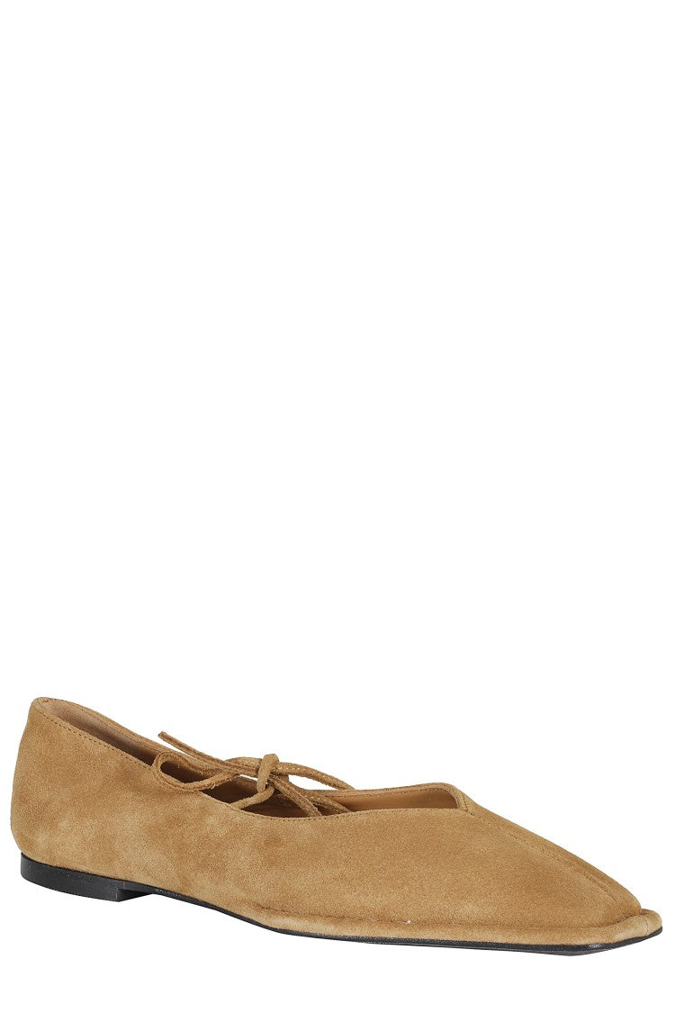 Alohas Brown Sway Square-Toe Strapped Suede Flats
