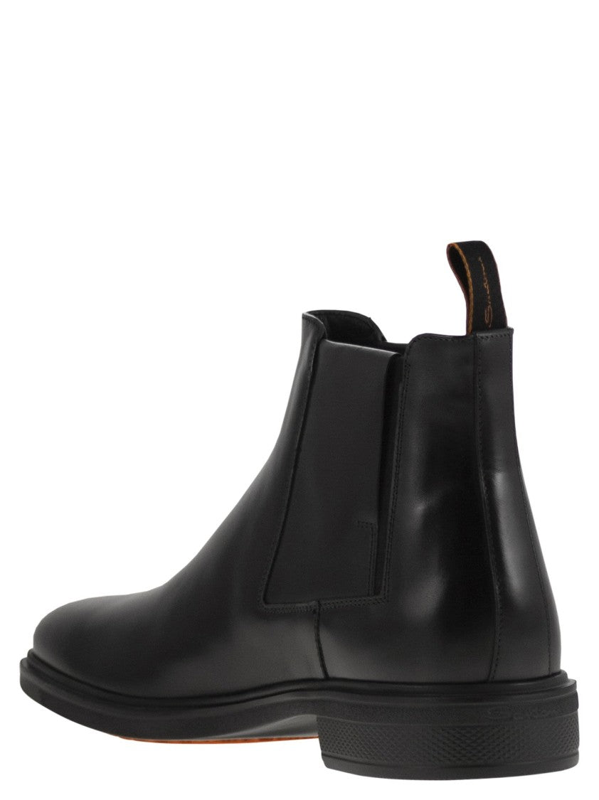 Santoni Ultra-Lightweight Black Leather Chelsea Boot