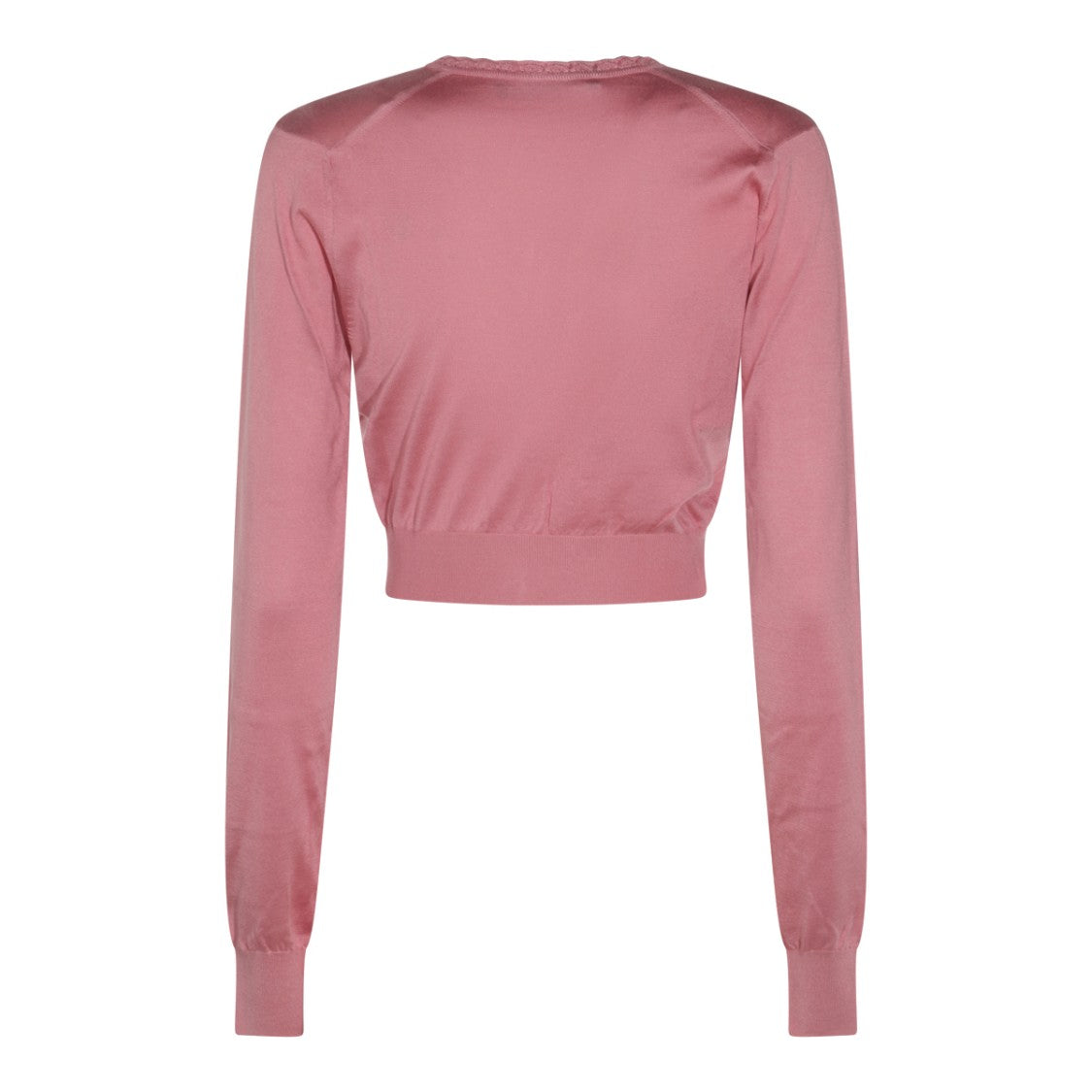 Dolce & Gabbana Cropped Pink Silk Knit Sweater With Button Detailing