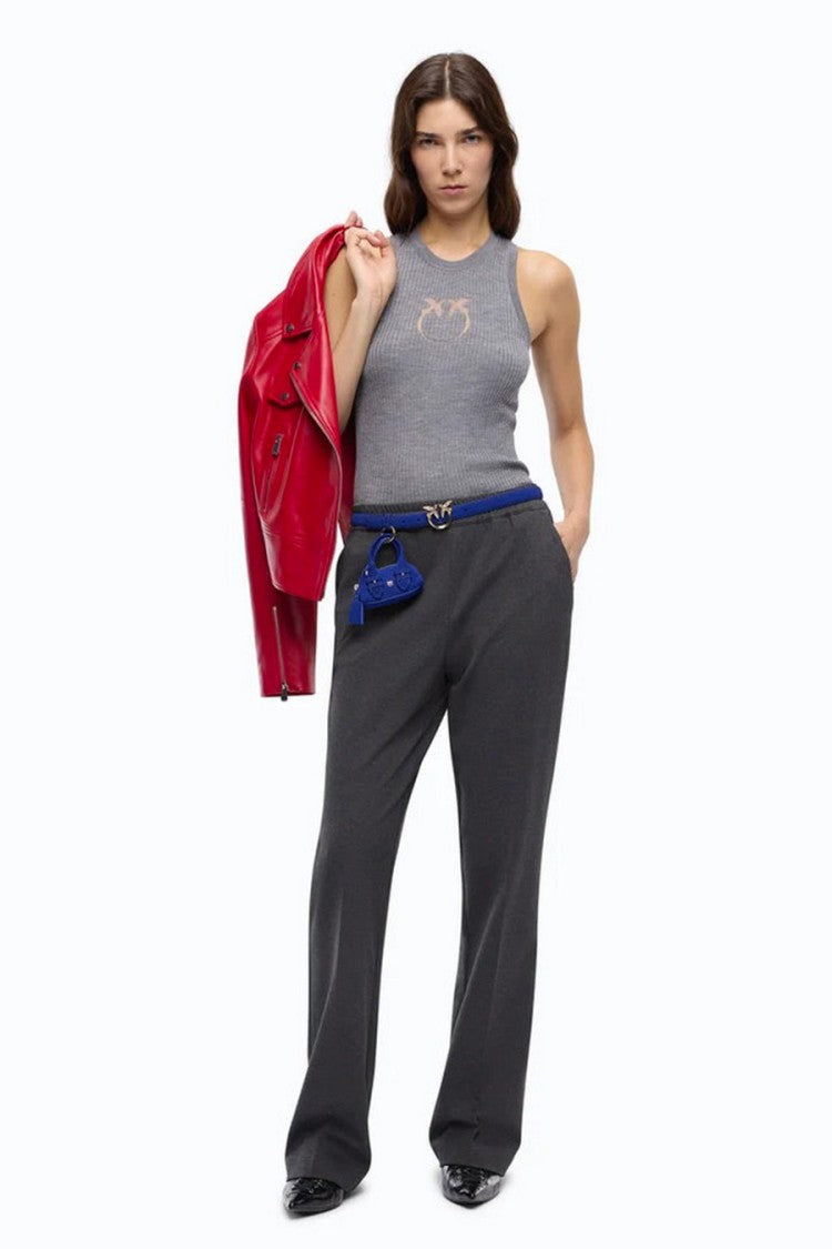 Pinko Grey Viscose-Nylon Blend Elastic-Waist Trousers