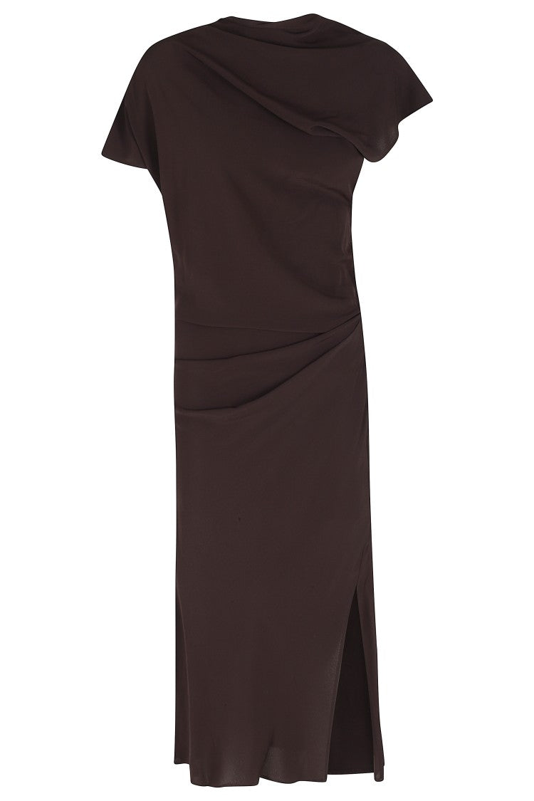 Erika Cavallini Brown Alida Asymmetric Scarf Slit Viscose Midi Dress