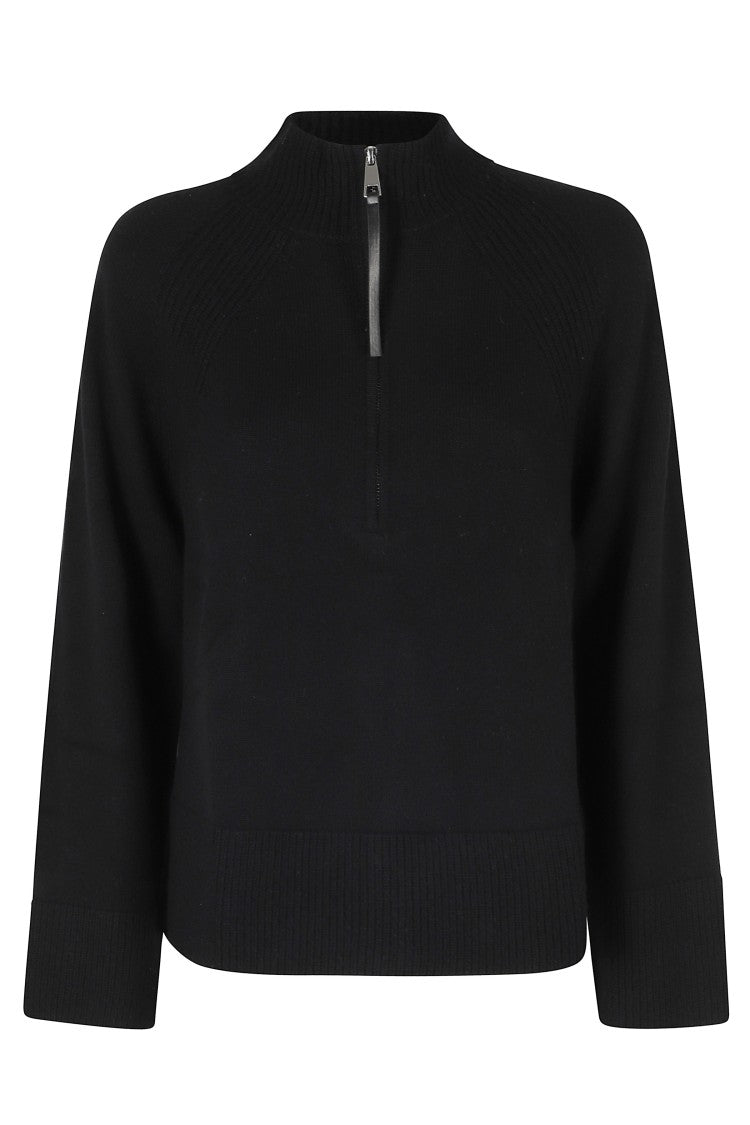 Seventy Half-Zip Black Turtleneck Sweater With Ribbed Trims