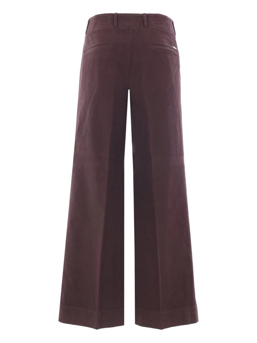 Incotex Burgundy High-Waisted Wide-Leg Cropped Pants