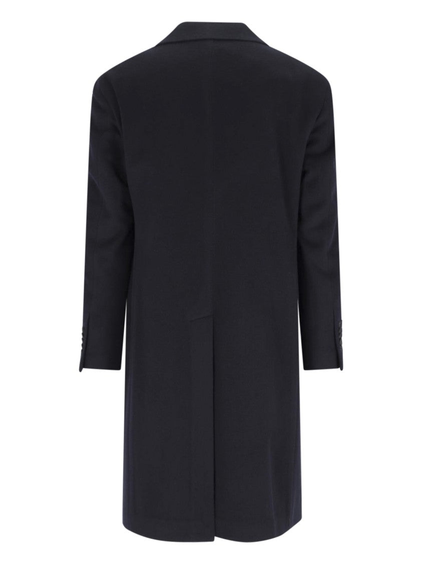 Tagliatore Navy Cashmere Double-Breasted Coat With Notched Lapel